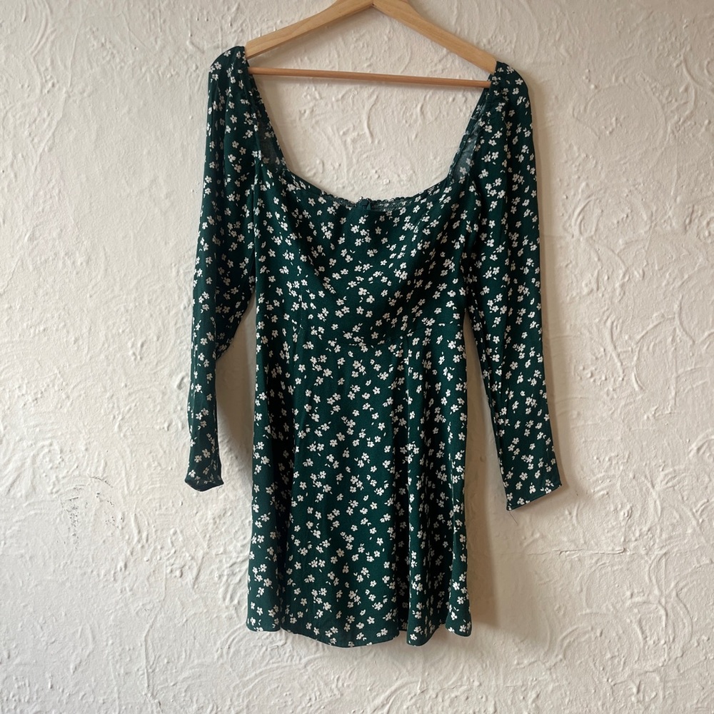 Reformation Forest Green Floral Long Sleeve Dress